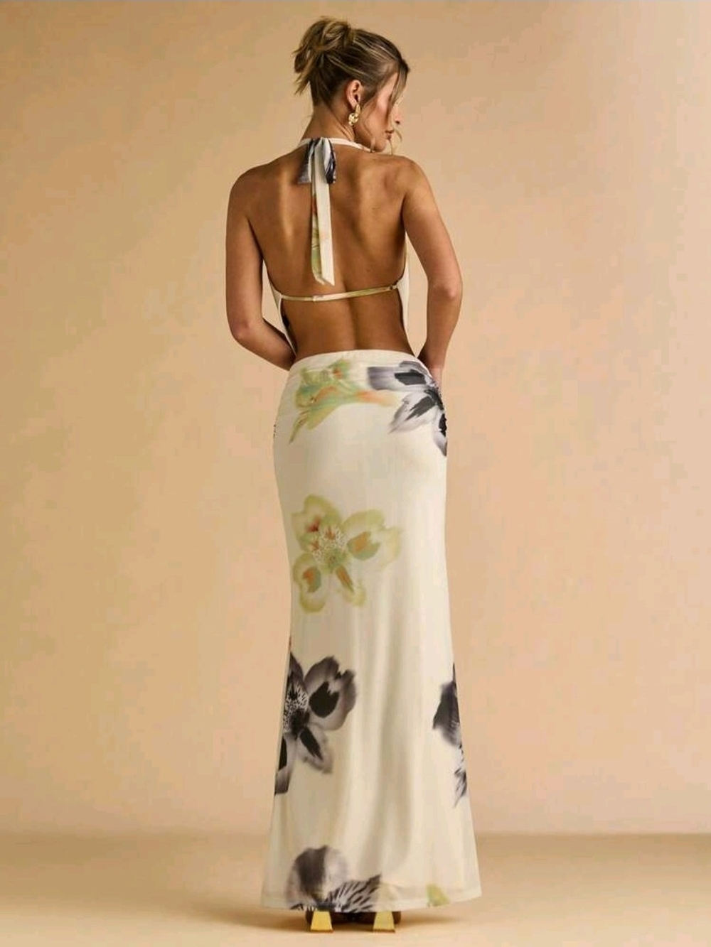 BAE Two-Piece Set Flower Print Shell Metal Decor Halte Top & Pleated Long Skirts - Picture 2 of 7